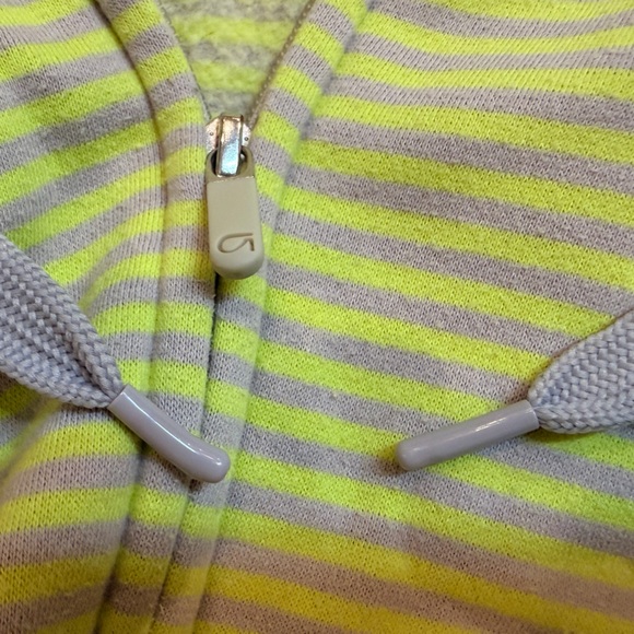 GapFit Women’s L Yellow Gray Striped Full Zip Hoodie Fleece Lined Thumb Holes - Picture 6 of 10